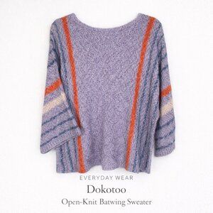 Dokotoo Purple Boho Open-Knit Batwing Sweater XL 3/4 Sleeve Lightweight